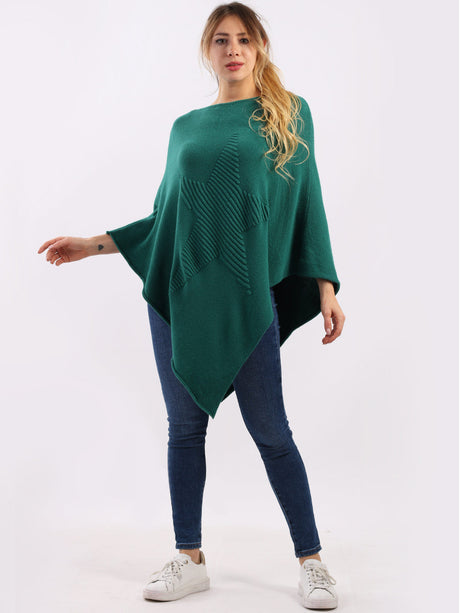 Italian Women Cozy Star Knitted Poncho