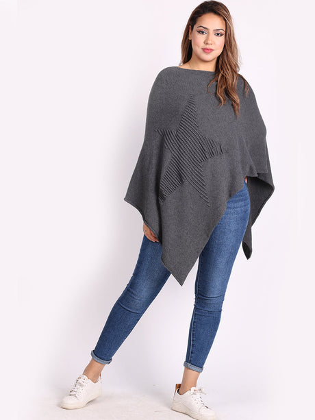 Italian Women Cozy Star Knitted Poncho