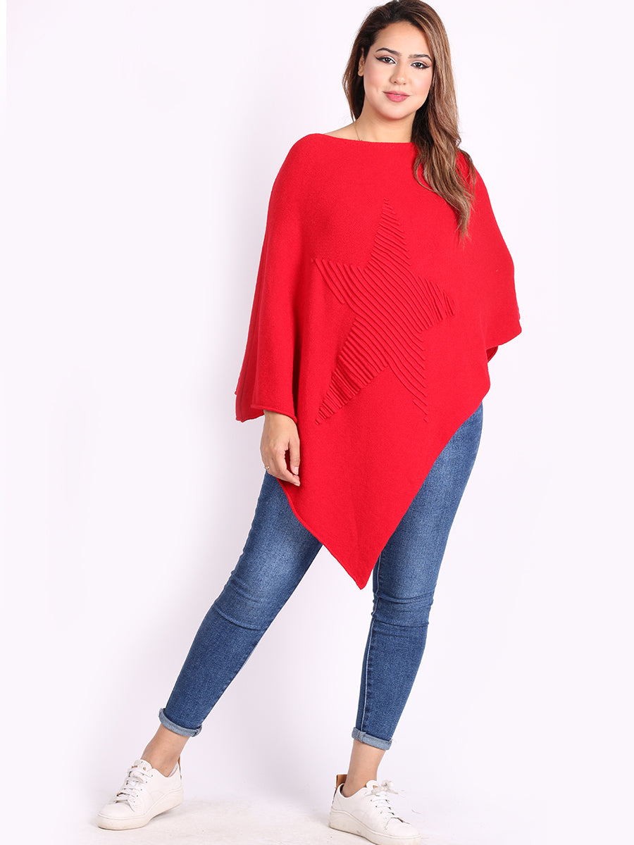 Italian Women Cozy Star Knitted Poncho