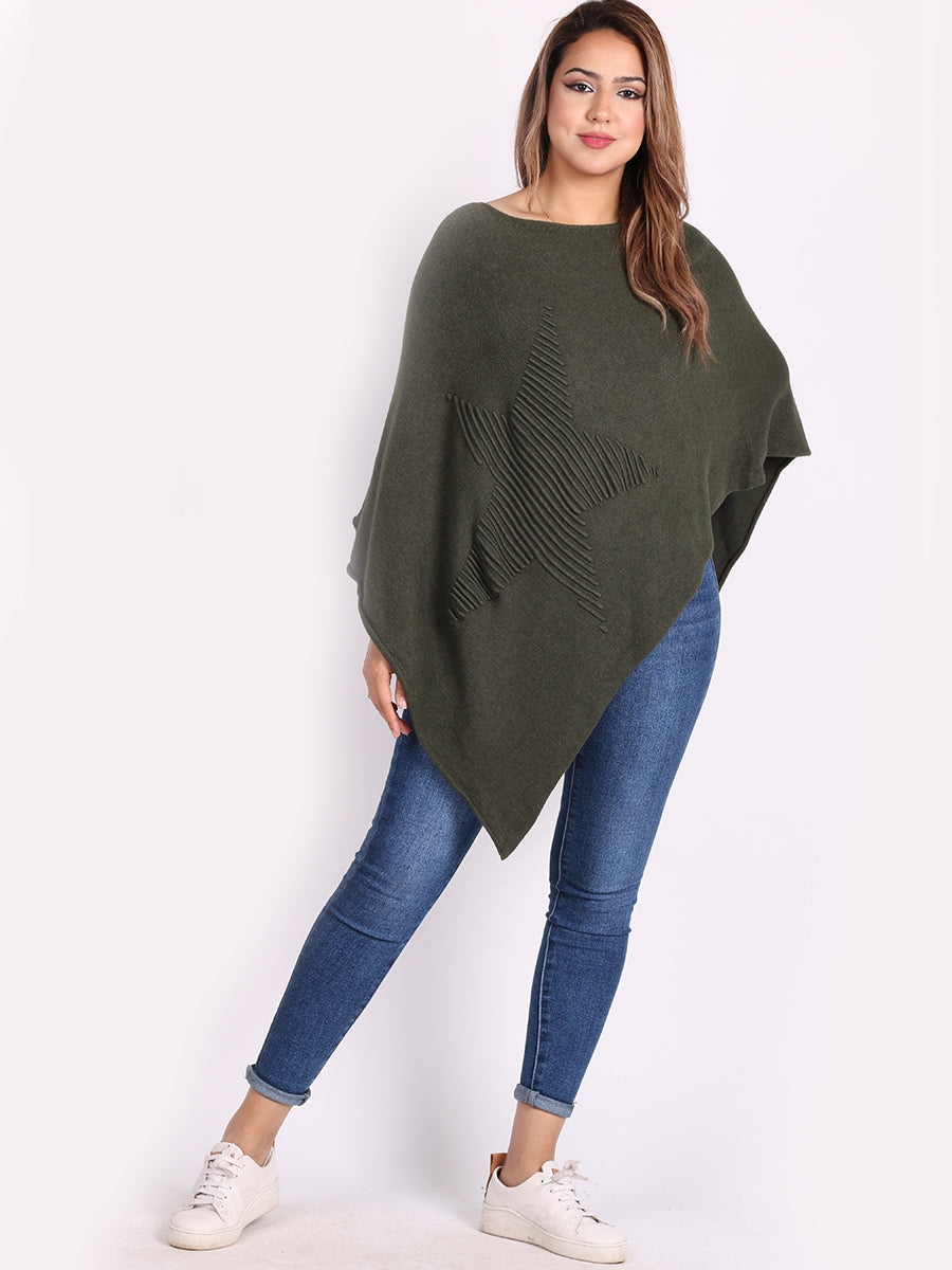 Italian Women Cozy Star Knitted Poncho