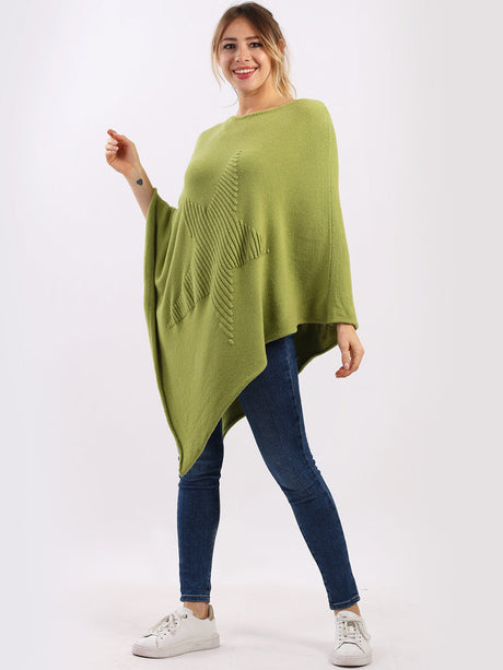 Italian Women Cozy Star Knitted Poncho