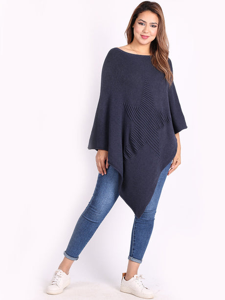 Italian Women Cozy Star Knitted Poncho