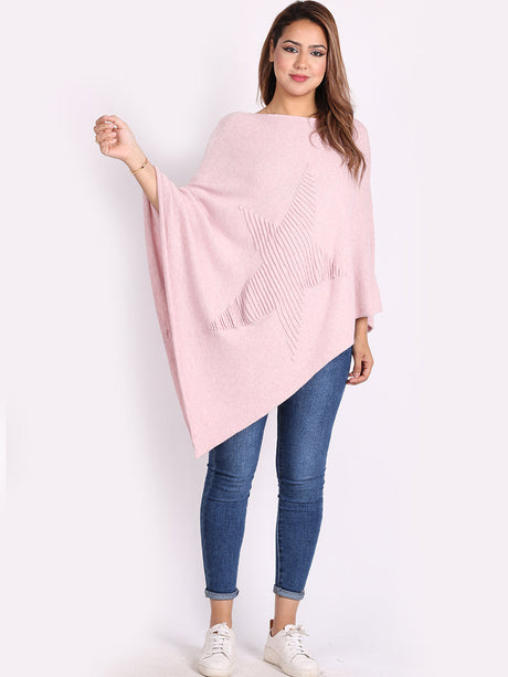 Italian Women Cozy Star Knitted Poncho