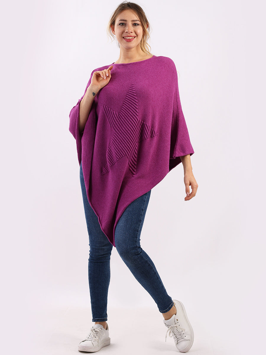 Italian Women Cozy Star Knitted Poncho