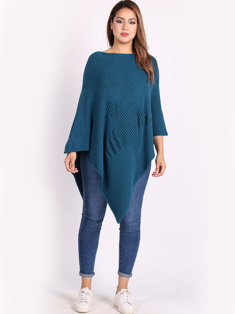 Italian Women Cozy Star Knitted Poncho