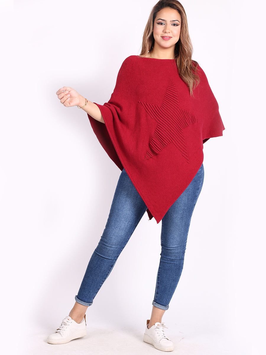 Italian Women Cozy Star Knitted Poncho