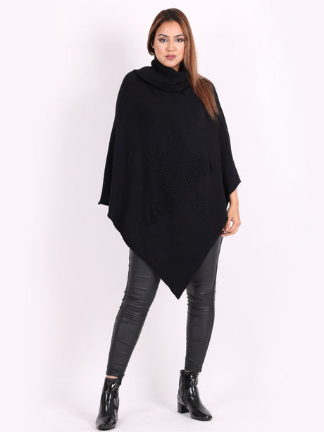 Modish Knitted Star Ladies Cowl Neck Poncho