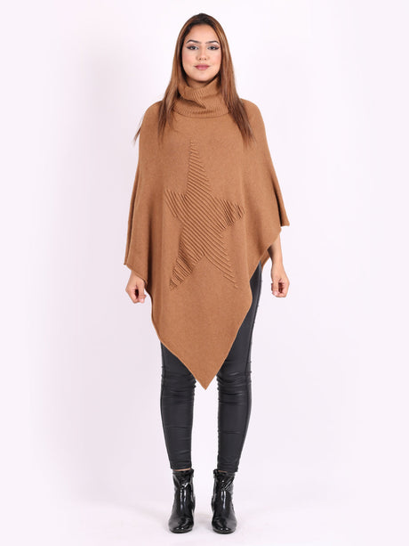 Modish Knitted Star Ladies Cowl Neck Poncho