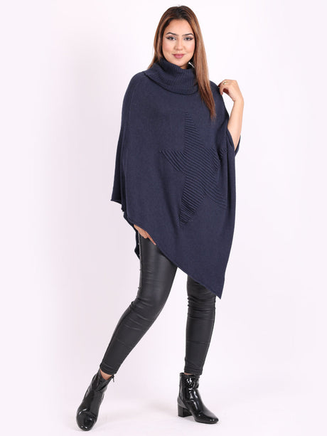 Modish Knitted Star Ladies Cowl Neck Poncho