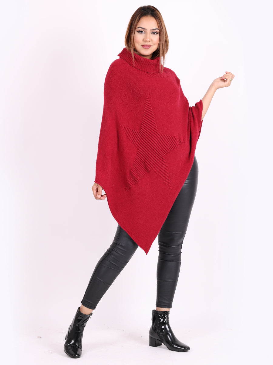 Modish Knitted Star Ladies Cowl Neck Poncho