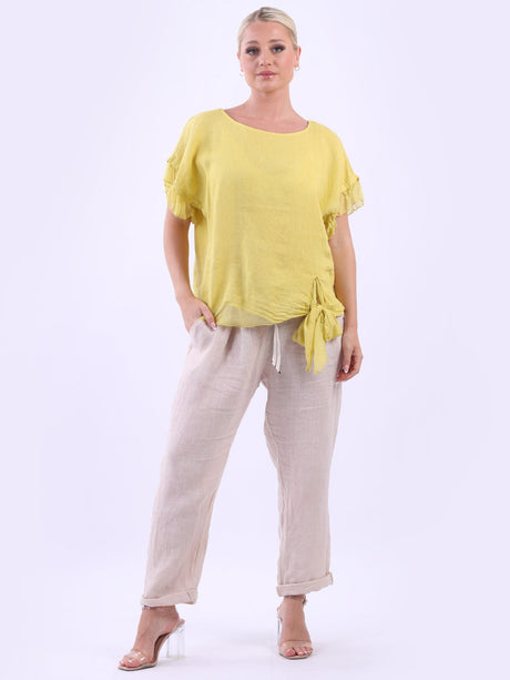 Plain Linen Knot Hem Lagenlook Crop Top