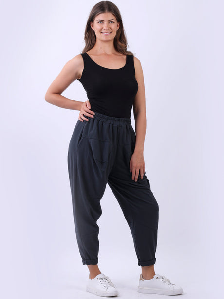 Ladies Plain Casual Relaxed Fit Cotton Trouser