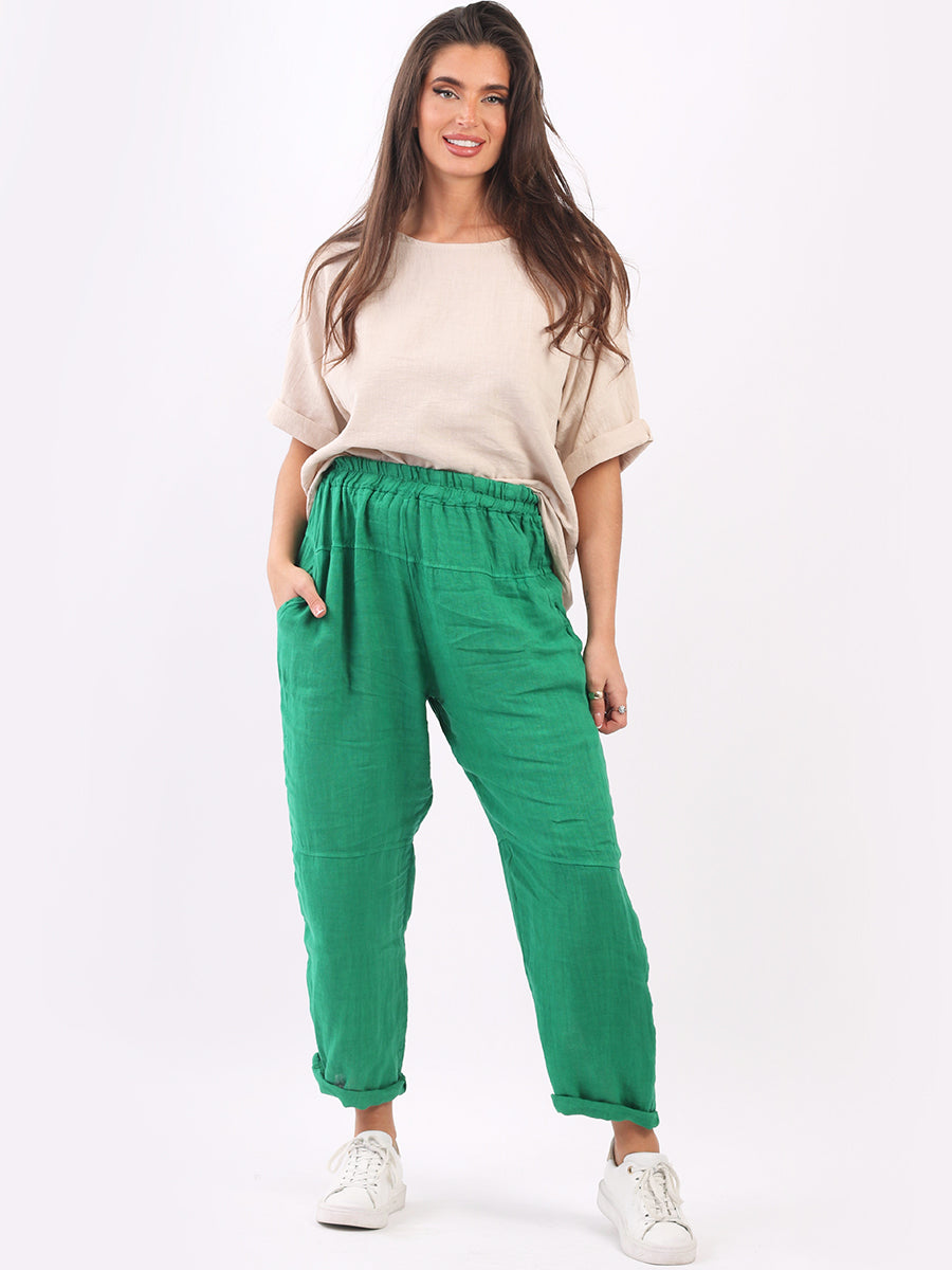 Plain Linen Loose Fit Ladies Slouchy Trouser