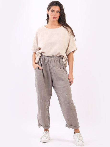 Plain Linen Loose Fit Ladies Slouchy Trouser