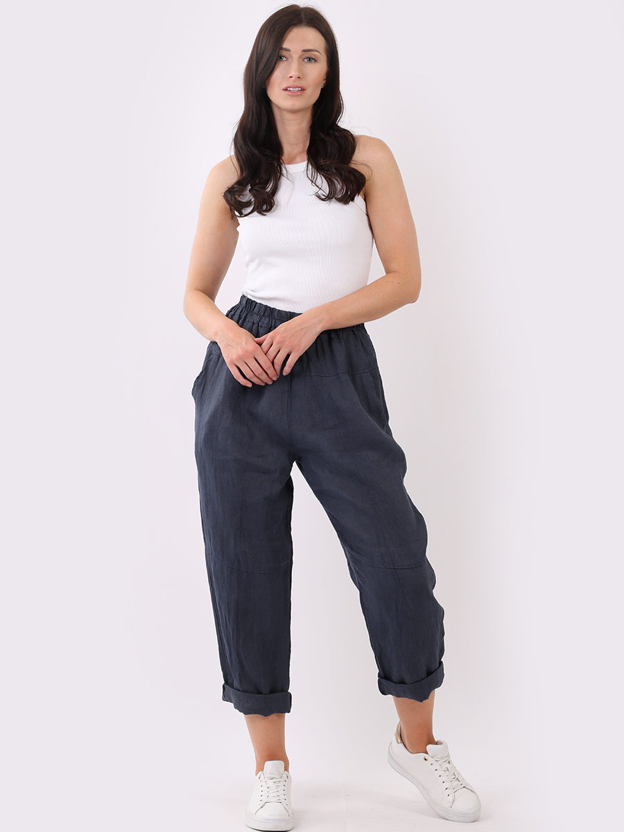 Plain Linen Loose Fit Ladies Slouchy Trouser