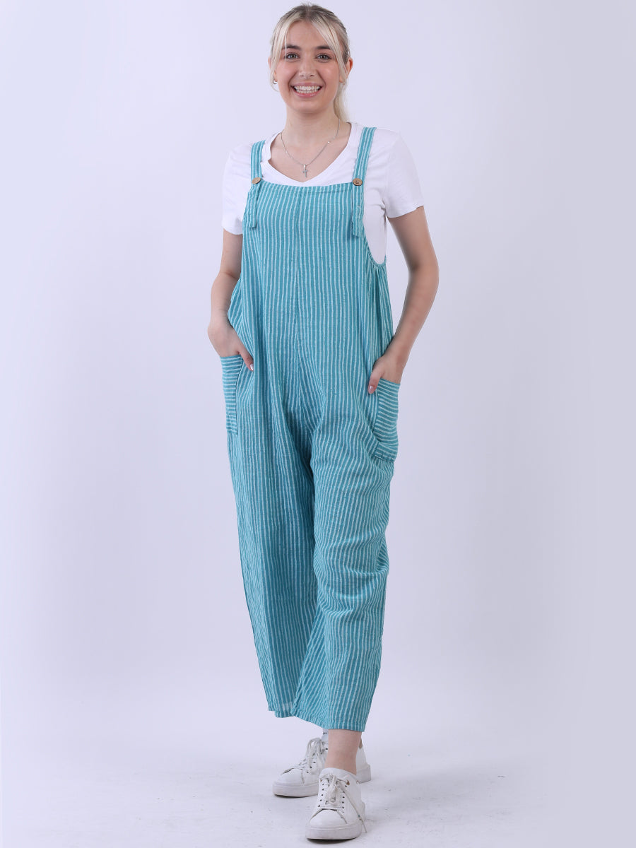 Stripy Print Cotton Pabo Jumpsuit