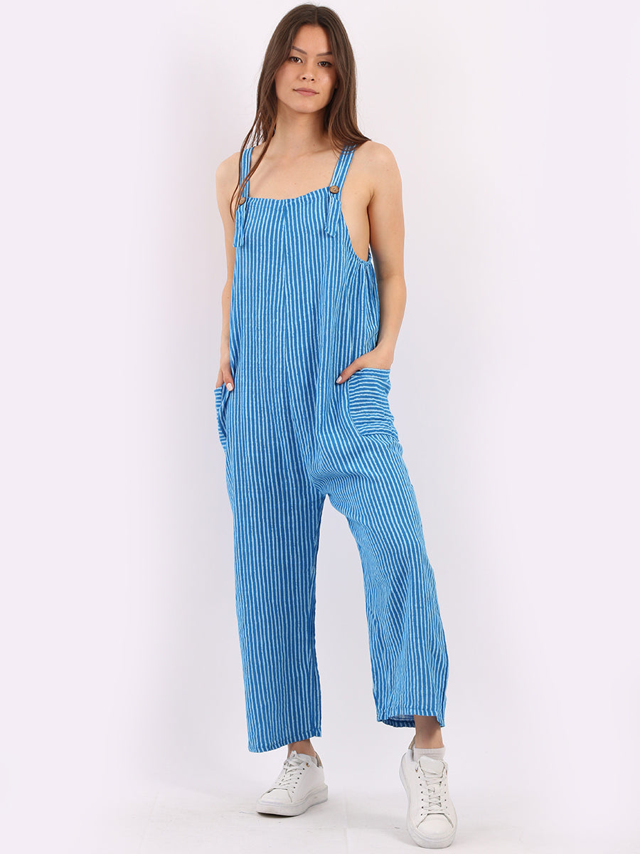 Stripy Print Cotton Pabo Jumpsuit