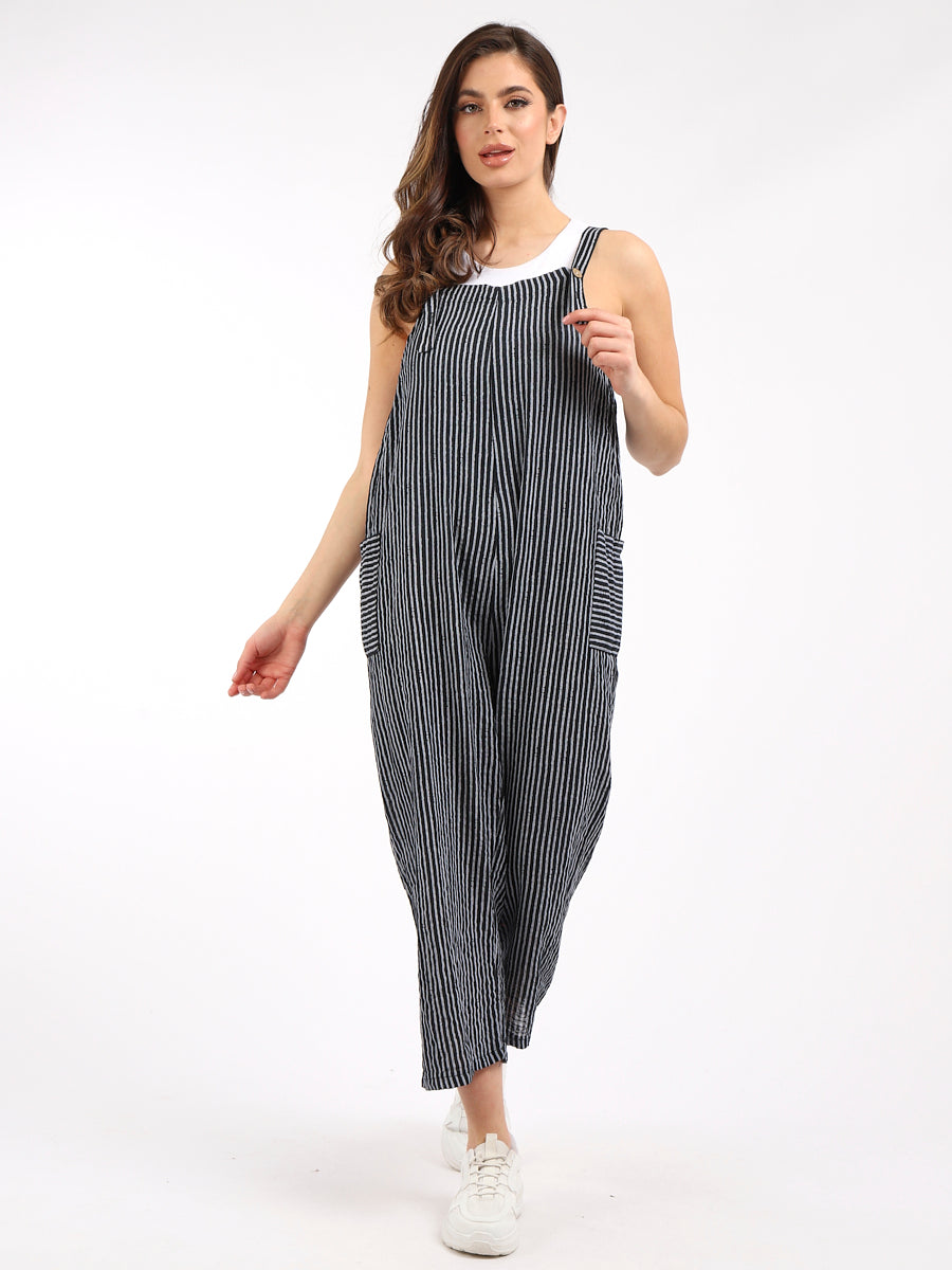 Stripy Print Cotton Pabo Jumpsuit