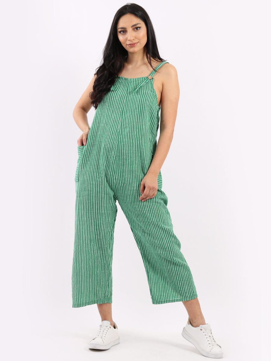 Stripy Print Cotton Pabo Jumpsuit