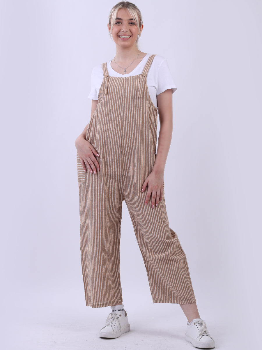 Stripy Print Cotton Pabo Jumpsuit