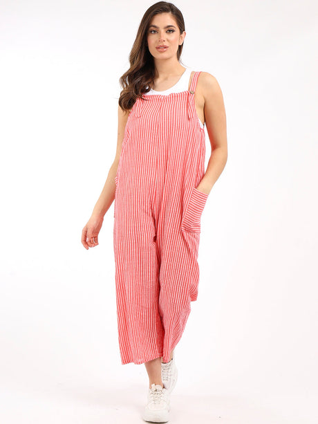 Stripy Print Cotton Pabo Jumpsuit