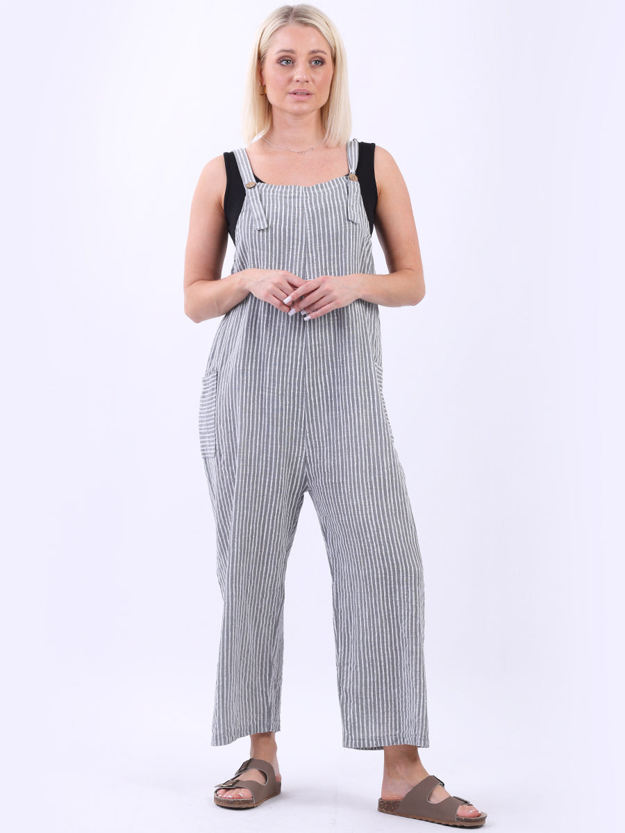 Stripy Print Cotton Pabo Jumpsuit