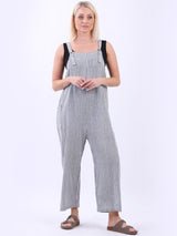 Stripy Print Cotton Pabo Jumpsuit