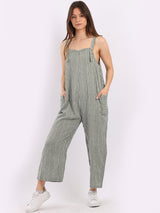 Stripy Print Cotton Pabo Jumpsuit