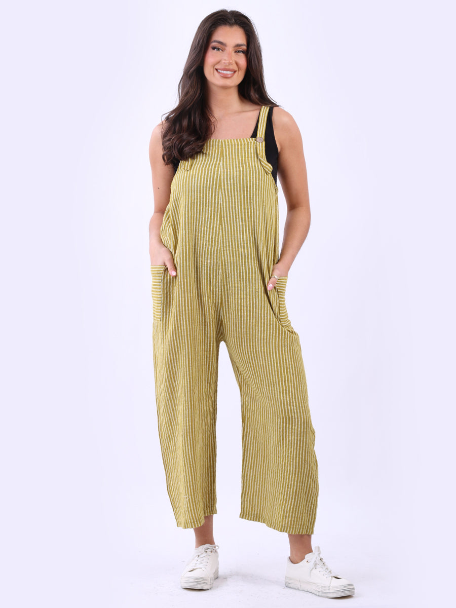 Stripy Print Cotton Pabo Jumpsuit