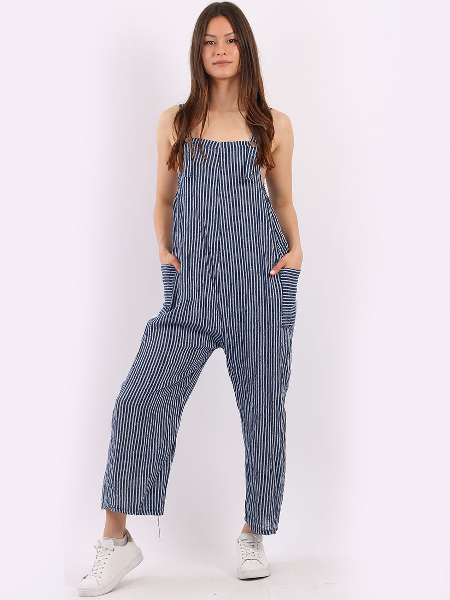 Stripy Print Cotton Pabo Jumpsuit