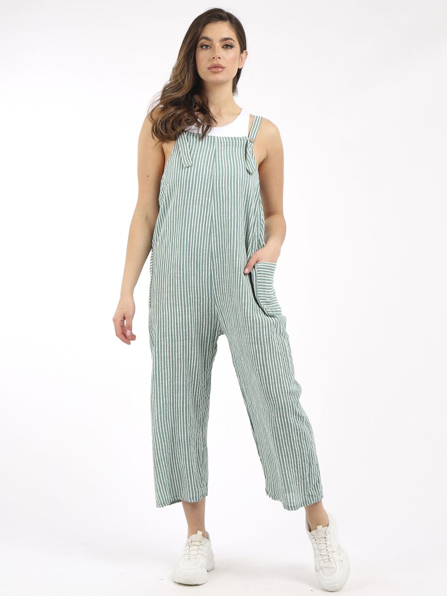 Stripy Print Cotton Pabo Jumpsuit