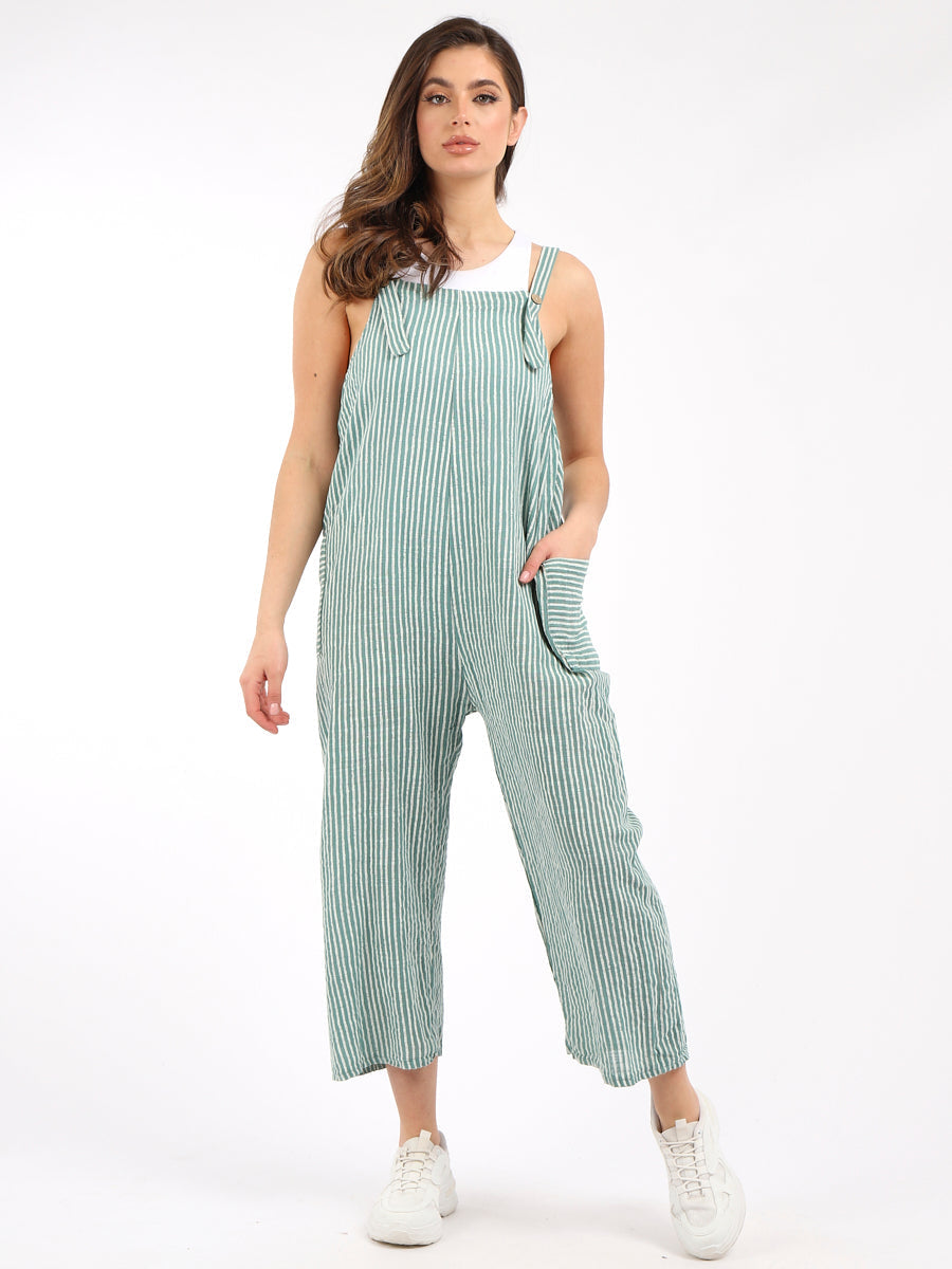 Stripy Print Cotton Pabo Jumpsuit