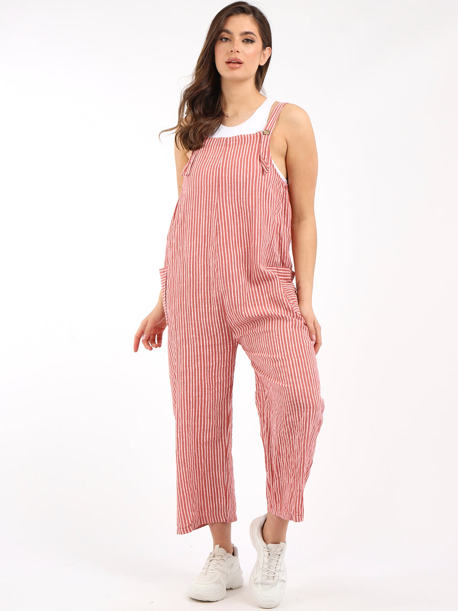 Stripy Print Cotton Pabo Jumpsuit