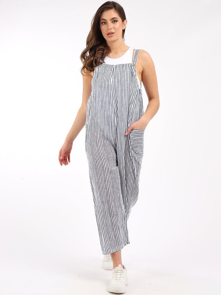 Stripy Print Cotton Pabo Jumpsuit