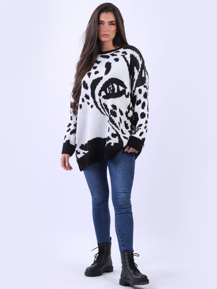 Leopard Pattern Baggy Wool Knit Jumper