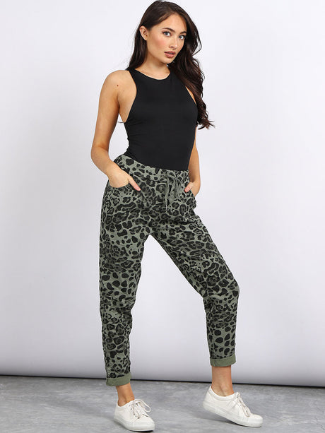 Leopard Print Relaxed Fit Women Magic Pant