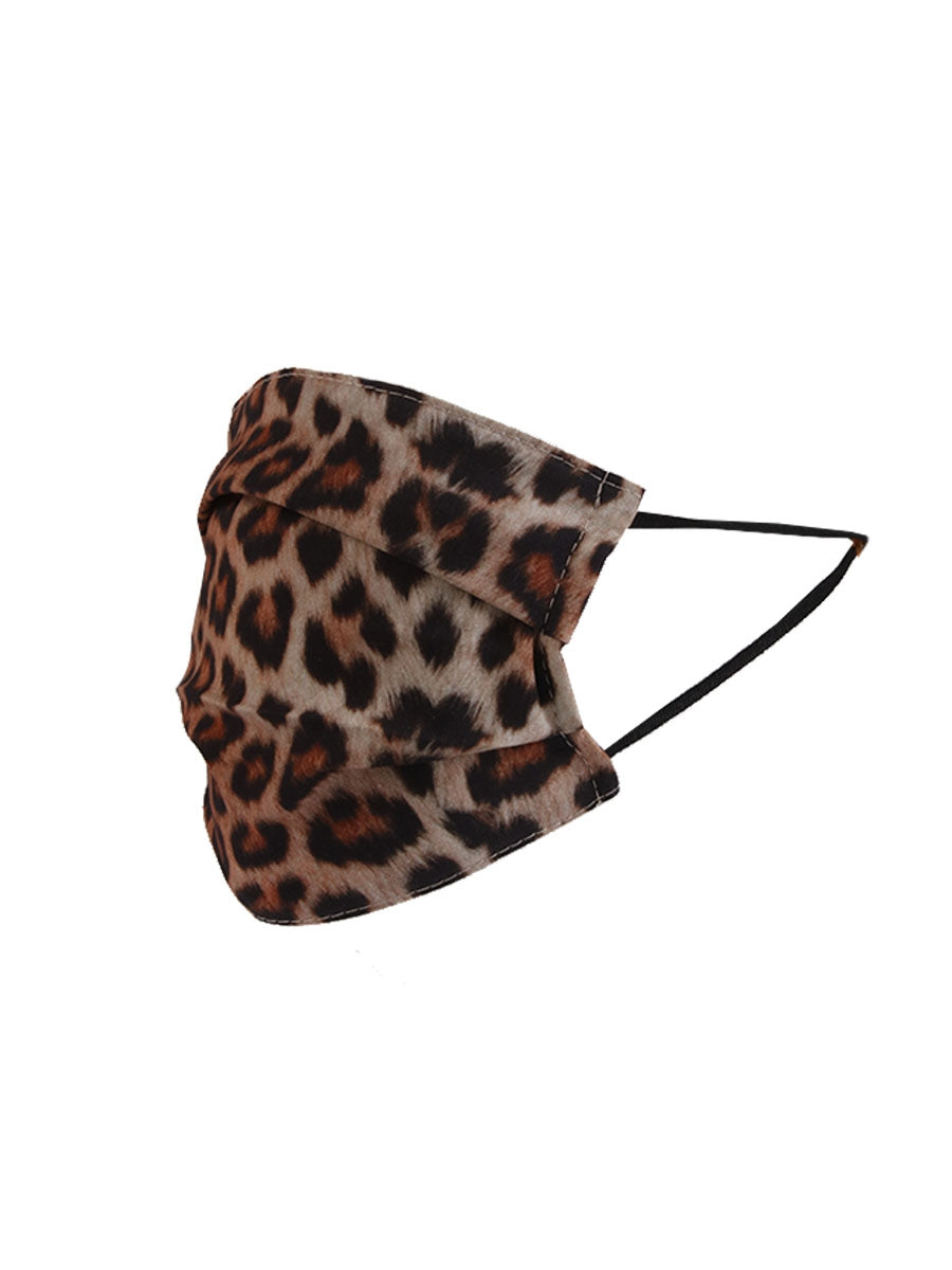Italian Leopard Print Pleated Cotton Washable face Masks-beige side