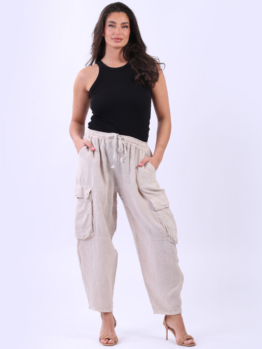 Linen Solid Cargo Trouser