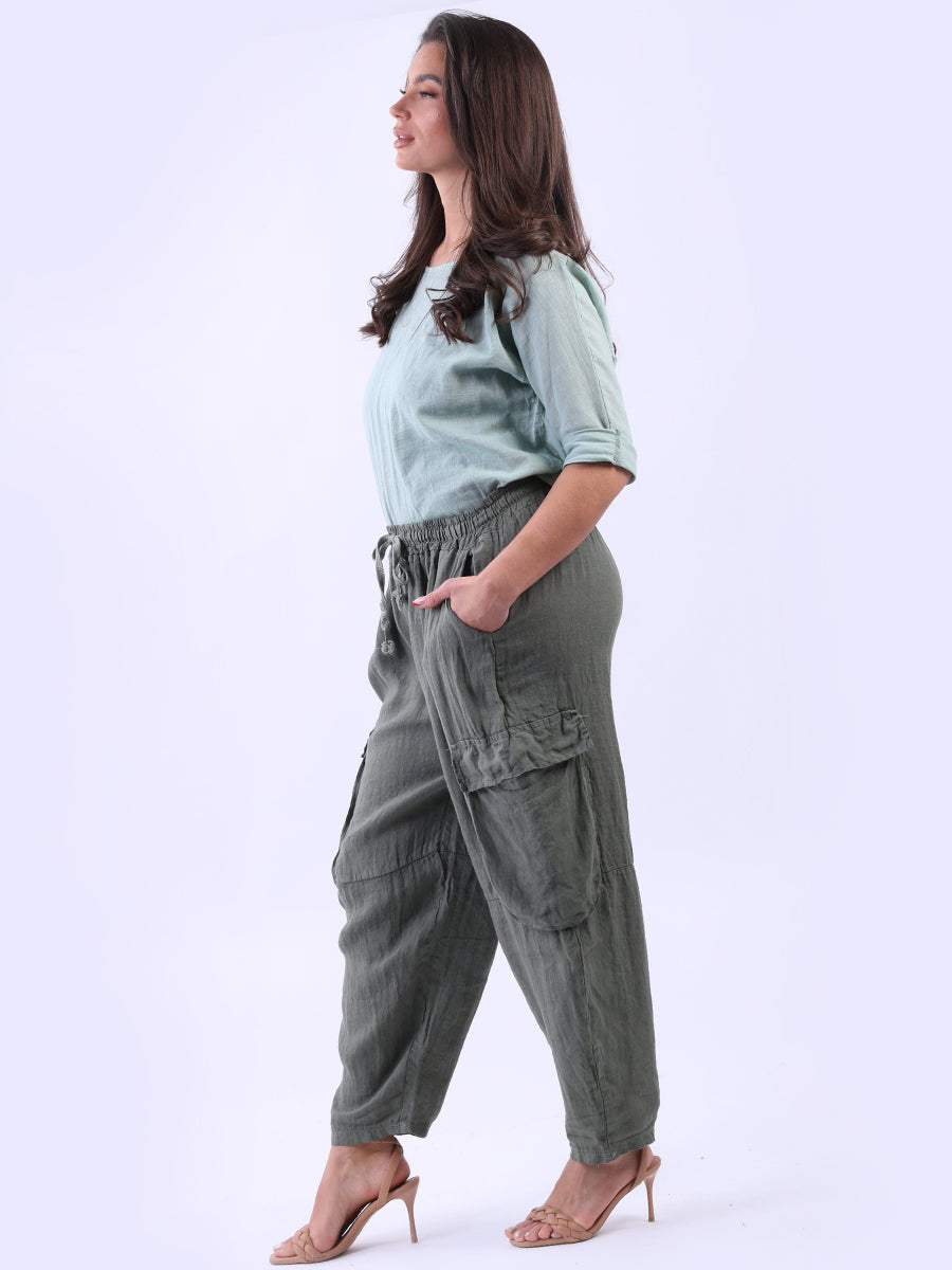 Linen Solid Cargo Trouser