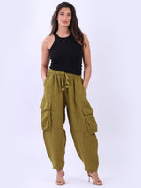 Plain Linen Side Pockets Loose Fit Cargo Pant