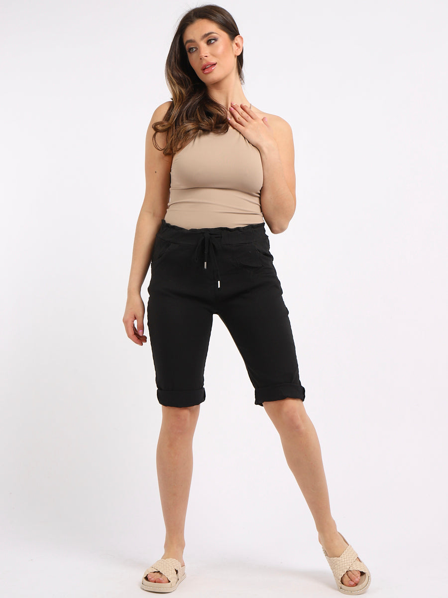 Relaxed Fit Knee Length Plain Magic Shorts