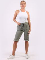 Italian Made Plain Knee Length Stretchable Safari Shorts-Mocha