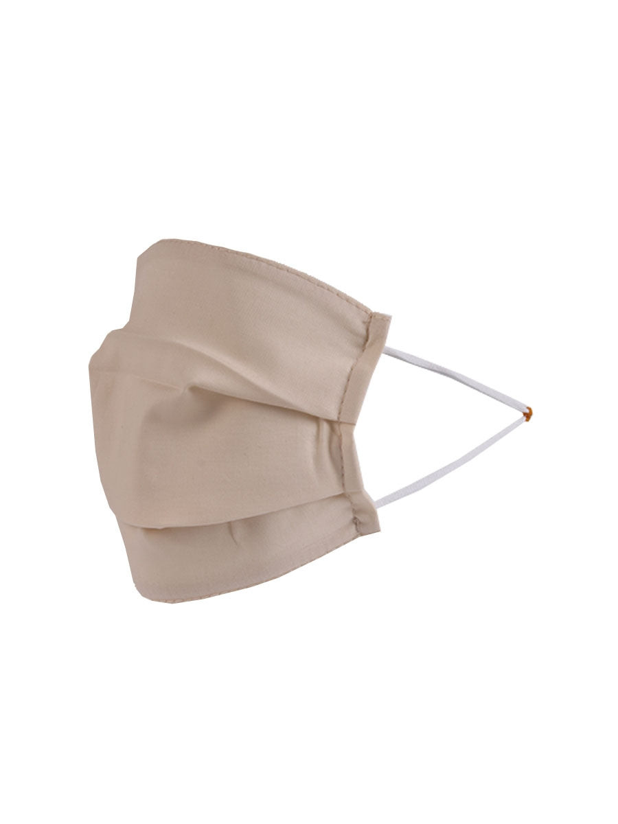 Italian Made Plain Pleated Cotton Washable Face Masks-Beige side