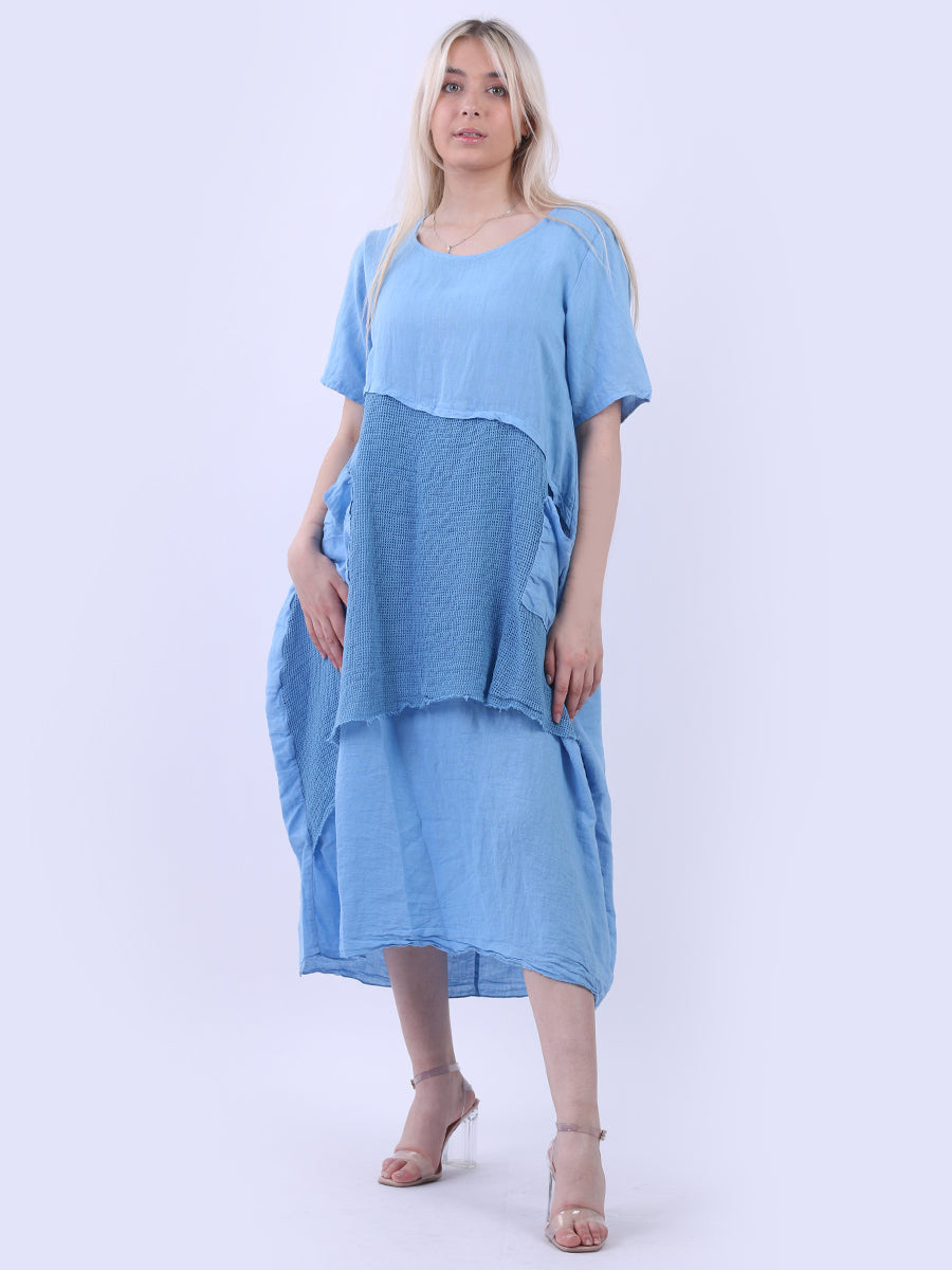 Ladies Solid Linen Mesh Net Midi Dress