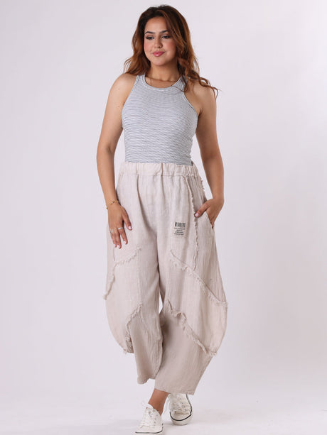 Ladies Plain Linen Mesh Net  Slouchy Trouser