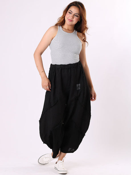 Ladies Plain Linen Mesh Net  Slouchy Trouser