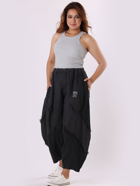 Ladies Plain Linen Mesh Net  Slouchy Trouser