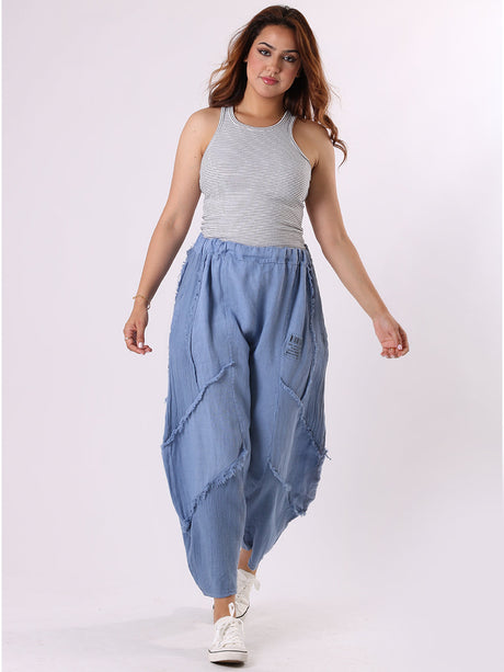 Ladies Plain Linen Mesh Net  Slouchy Trouser