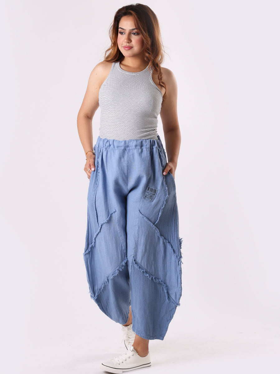 Ladies Plain Linen Mesh Net  Slouchy Trouser