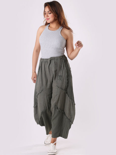 Ladies Plain Linen Mesh Net  Slouchy Trouser